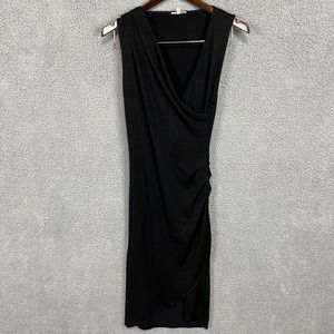 Wilfred Free Dress Women’s M Black Klimt Faux Wrap Sleeveless Ruched Midi